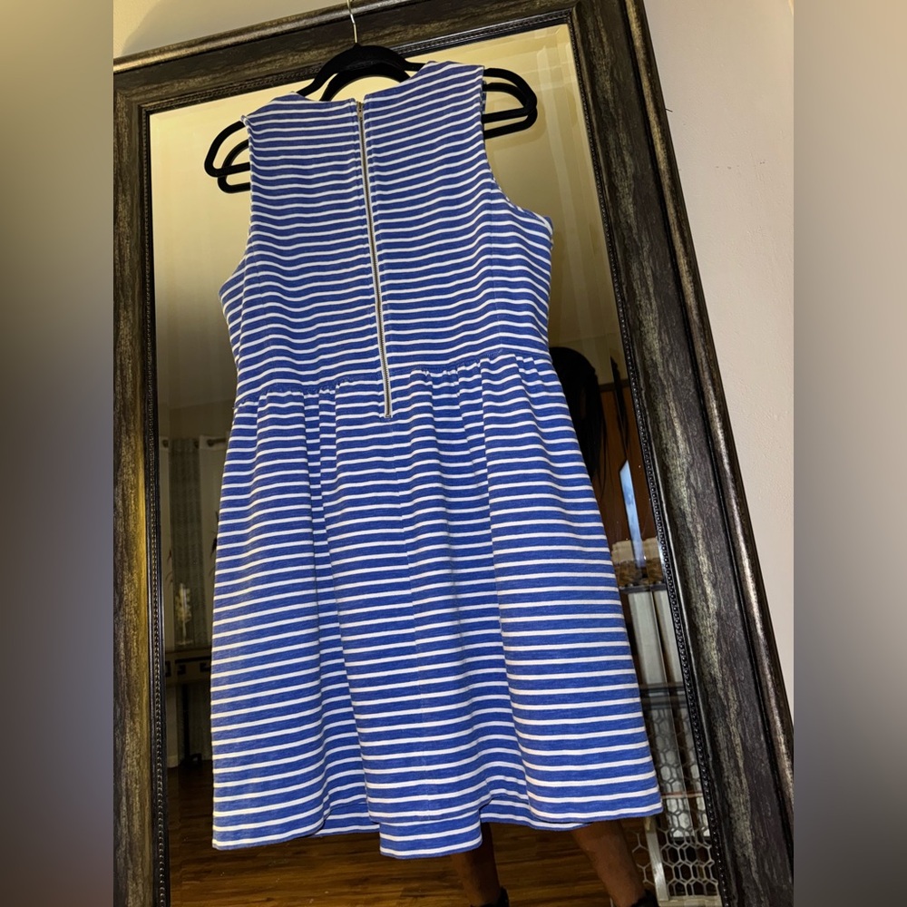 J. CREW FACTORY Striped Pleated Zip Back Ponte Dress in Bright Grotto Stripe - Picture 9 of 9